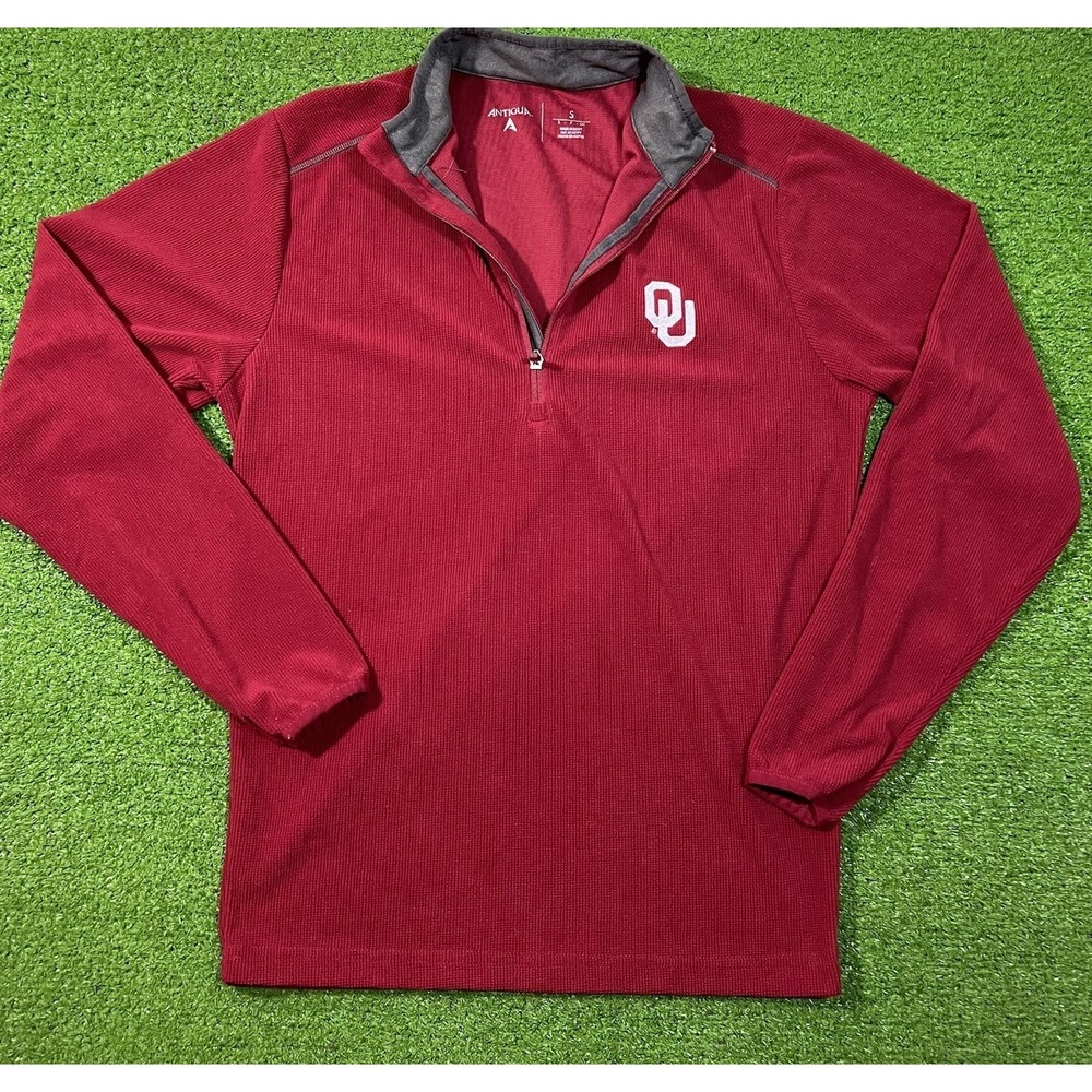 Oklahoma OU Golf 1/4 Zip SM Y2K Antigua Textured Sooners Embroidered Performance